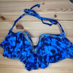 PINK Victoria's Secret Blue Tie-Dye Flounce Bikini Top